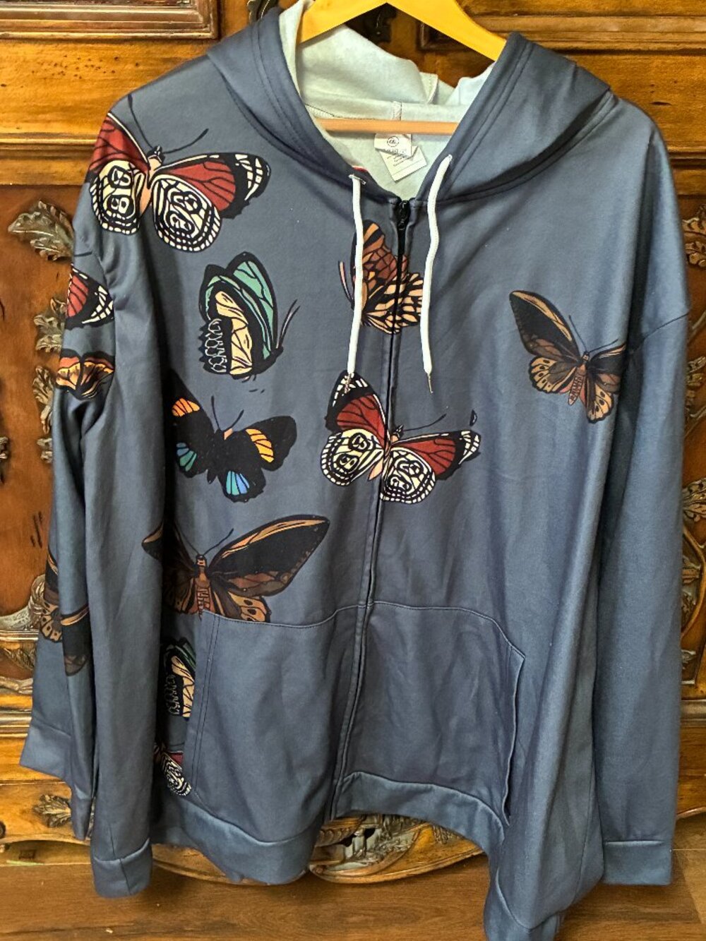 Y2K 90s Zip Up Hoodie Sweater Butterfly Fairy Grunge Whimsygoth Size 4X Cottage